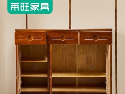 新中式鞋柜实木框家用橡胶木多功能客厅玄关柜现简约代门厅柜批发图2