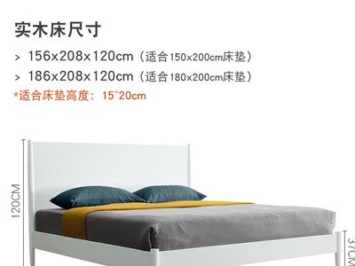 北欧白色油漆现代简约床头柜单双人床1.8米1.5卧室儿童床家具设计图4
