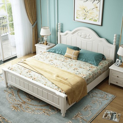 美式实木床1.8米白色双人主卧室床1.5米公主床现代简约韩式田园床