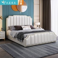 轻奢床真皮床实木双人床美式主卧1.5北欧现代1.8米欧式婚床网红床
