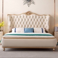 欧式实木床1.8米双人床主卧新婚大床皮艺公主床美式家具厂家直销
