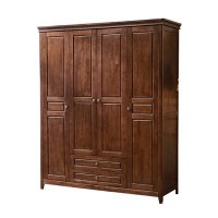美式实木衣柜 木质四门衣柜可加顶柜衣服收纳柜储物衣橱卧室家具