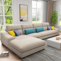 北欧纯色布艺沙发大小户型可拆洗简约现代客厅棉麻布沙发整装组合