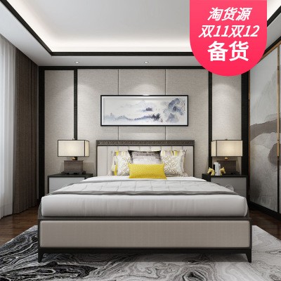 新中式实木床简约现代双人床别墅酒店高端软装设计工程公司家具