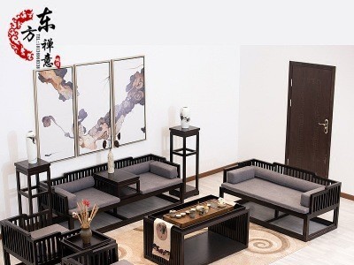 新中式沙发实木布艺组合酒店售楼处别墅现代客厅中式禅意家具定制