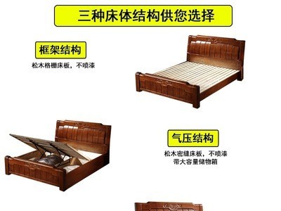 全实木床1.8米双人床现代中式1.5m高箱储物胡桃色橡胶木主卧婚床图3