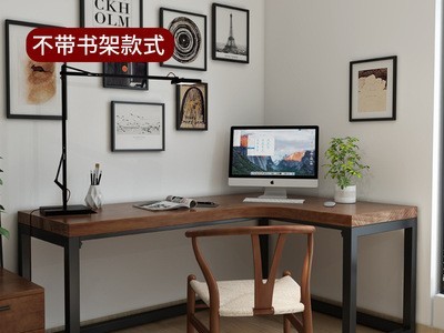 简约实木书桌书架组合家用转角电脑桌角落L型双人一体桌学生卧室图5