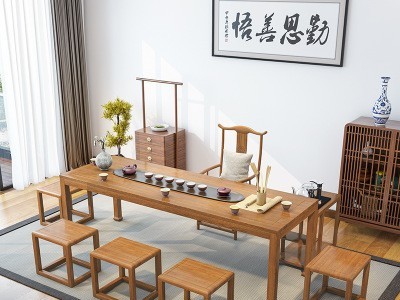 实木茶桌组合禅意茶几仿古功夫茶台会客大板桌新中式泡茶桌椅套装图2