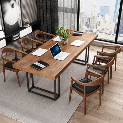 北欧实木办公桌LOFT工业风家用会议长桌洽谈桌组合办公室电脑桌椅