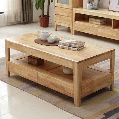 北欧实木茶几现代简约客厅经济型1.2米小户型长方形原木抽屉桌子