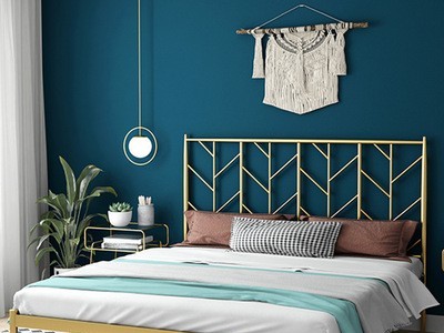 北欧家用铁艺床 创意小户型卧室双人床架 民宿经济型金色铁架床