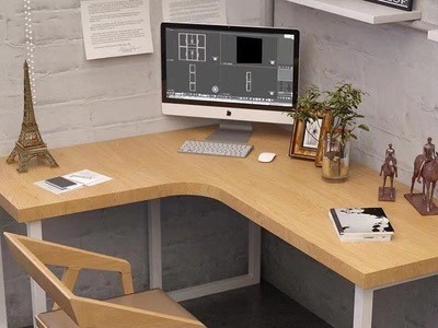 家用实木转角办公电脑桌 简约L型拐角台式双向工作台墙角书桌定制图3