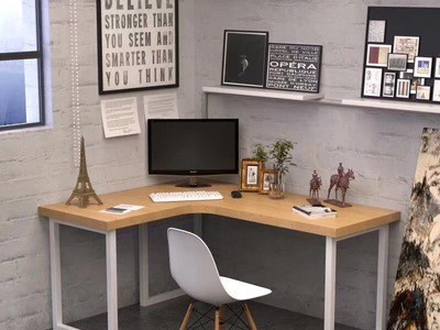 家用实木转角办公电脑桌 简约L型拐角台式双向工作台墙角书桌定制