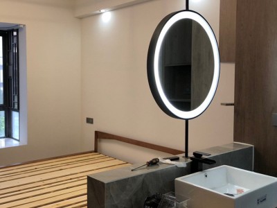酒店吊镜旋转圆形洗手间发光浴室镜金属边框LED发光镜子支持定制图5