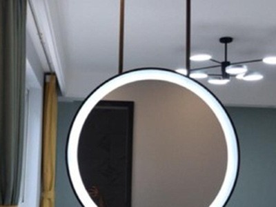 酒店吊镜旋转圆形洗手间发光浴室镜金属边框LED发光镜子支持定制
