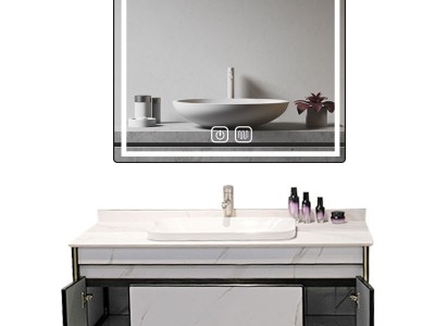 北欧轻奢岩板浴室柜组合智能镜柜挂墙式洗脸盆柜洗漱台岩板卫浴柜