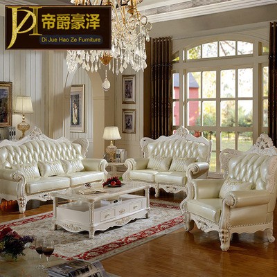 新古典沙发实木雕刻真皮沙发大户型客厅双面雕花头层牛皮123组合