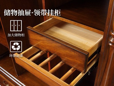 美式乡村实木衣柜推拉门移门衣橱三门四门大衣柜厂家批发M0904图3
