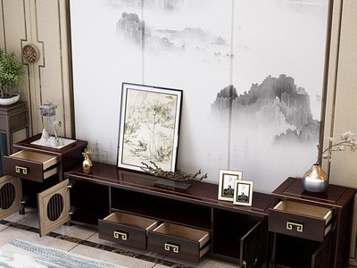 新中式实木电视柜茶几组合禅意轻奢家用客厅储物柜矮柜中国风家具图3