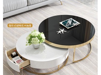 轻奢茶几电视柜组合客厅多功能小户型现代简约不锈钢圆形茶几套装图2