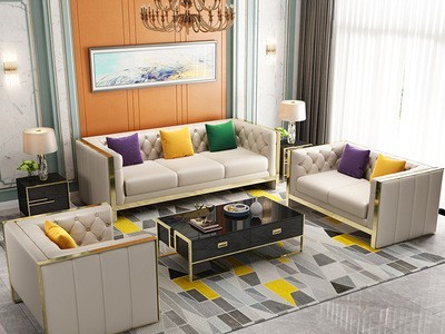 轻奢真皮沙发后现代 港式客厅家具北欧现代简约 美式轻奢沙发123