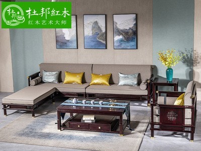 红木家具新中式仿古六六大顺沙发左右贵妃沙发非洲酸枝实木多功能图3