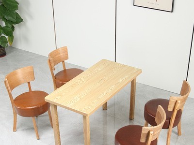 厂家批发真皮实木椅子咖啡馆奶茶店餐厅桌椅小户型家用餐桌椅组合图2