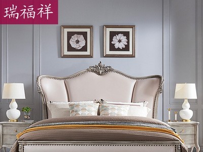 瑞福祥美式轻奢皮艺床1.8米双人床现代简约实木床婚床