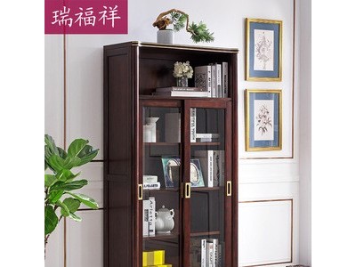 瑞福祥实木书柜美式书房家具移门书橱轻奢简约多层置物架图2