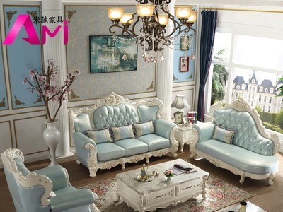 米驰家具欧式真皮沙发 奢华实木雕花大户型客厅沙发组合皮沙发958