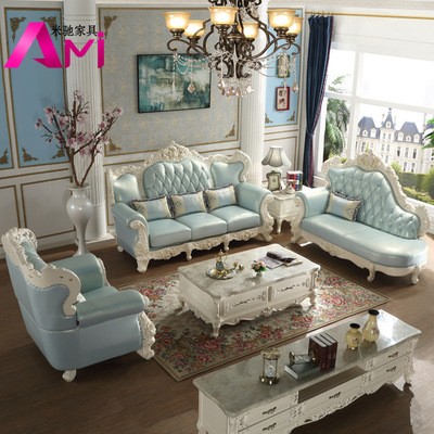 米驰家具欧式真皮沙发 奢华实木雕花大户型客厅沙发组合皮沙发958