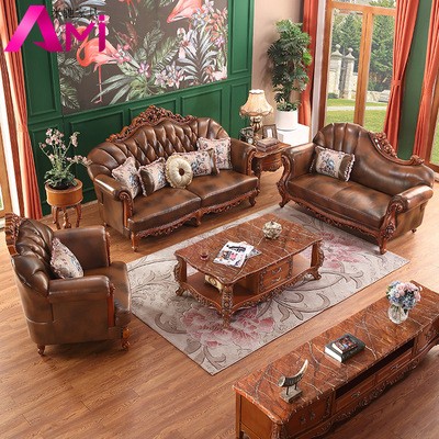 【清仓特卖】美式真皮沙发大小户型客厅整装家具头层牛皮欧式沙发