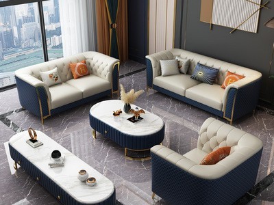 意式极简小户型轻奢客厅沙发组合123后现代简约转角贵妃皮艺沙发