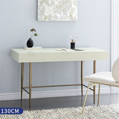 简约暖白哑光烤漆卧室书桌1.3米大户型书桌三维雕刻桌边