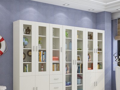 简约现代带门书柜书架组合小学生书橱带玻璃门儿童收纳储物文件柜