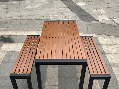 美式露天庭院户外桌椅公园防晒餐厅塑木桌椅组合阳台室外休闲金属图3