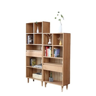 全实木书柜书架 现代简约高矮书架组合 小户型白橡木书架立式收纳