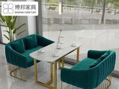 北欧咖啡厅布艺沙发双人西餐厅卡座奶茶店休闲靠背沙发酒店沙发椅图2