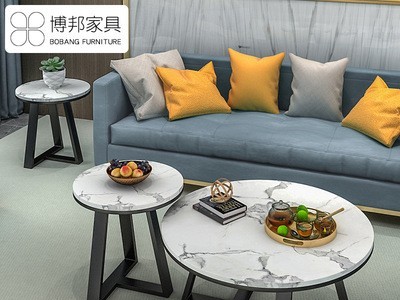 北欧铁艺大理石茶几小户型客厅迷你茶几创意简易大理石圆形矮茶几图2