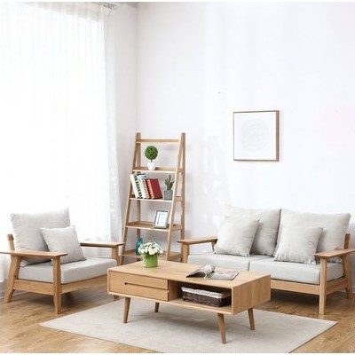 白橡木日式沙发椅组合办公咖啡店沙发 家用布艺宽板木质卡座沙发