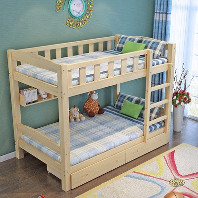 新款简易子母床上下铺实木床宿舍双层带护栏抽屉儿童床上下床批发