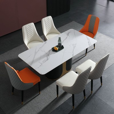 意式轻奢岩板餐桌小户型6人北欧创意现代简约方形家用餐桌椅组合