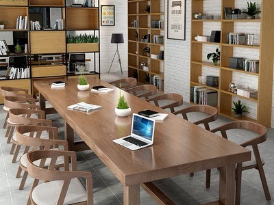 简约全实木会议桌椅组合现代公司工作室洽谈培训桌大型长条工作台