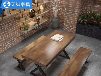 现代实木铁艺餐桌简约家用客厅桌椅组合工业风餐厅商用餐桌椅组合图3