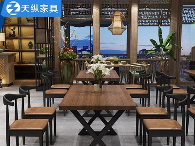 现代实木铁艺餐桌简约家用客厅桌椅组合工业风餐厅商用餐桌椅组合图4