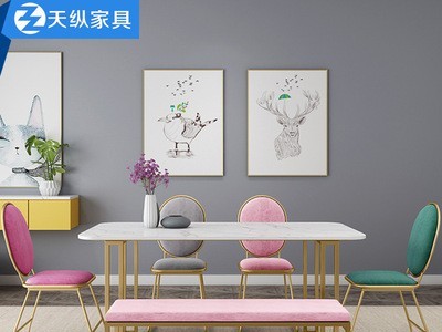北欧大理石餐桌 轻奢小户型铁艺吃饭桌家用简约长方形餐桌椅组合图3