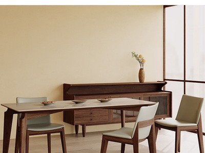 意式岩板餐桌长方形家用小户型北欧实木黑胡桃现代简约餐桌椅组合