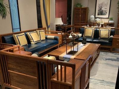 新中式沙发组合 现代别墅客厅实木真皮沙发样板房中国风禅意家具图3