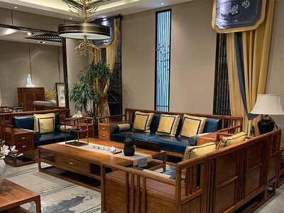 新中式沙发组合 现代别墅客厅实木真皮沙发样板房中国风禅意家具