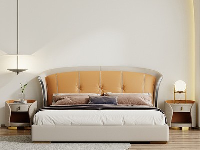 轻奢真皮主卧1.8米双人床现代简约高箱储物软包床样板间北欧婚床